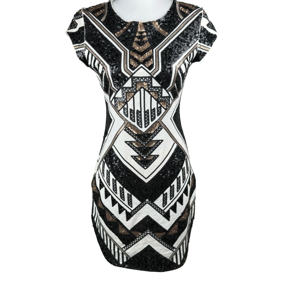 Express Art Deco Sequin Geometric Aztec Tribal Bodycon Cocktail Evening Dress - Picture 4 of 16
